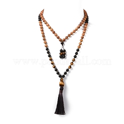 Collane avvolgenti in legno e perline occhio di tigre&nbsp;NJEW-JN04135