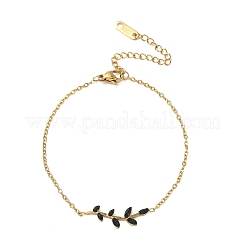 Pulseras de eslabones con hojas de rhinestone de acero inoxidable 304&nbsp;SA-CBA5F76-03G-02