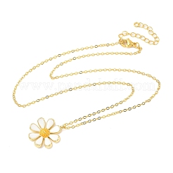 Collares colgantes de flores de esmalte blanco de latón para mujer&nbsp;NJEW-S449-07G