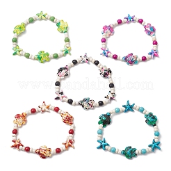 5 bracciale elastico con perline sintetiche color turchese&nbsp;BJEW-JB11920