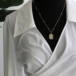 Rechteckige Halskette mit Anhänger aus 304 Edelstahl mit Rose für Damen&nbsp;FS-WG9AB29-01