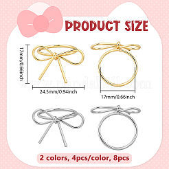 8 Stück 2 Farben Bowknot Eisen Fingerringe für Frauen&nbsp;RJEW-HY0001-24