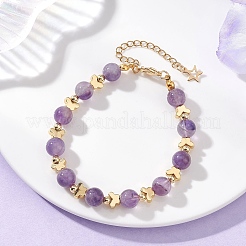 Braccialetti con perline di ametista naturale e ottone per donna&nbsp;BJEW-JB12942-02