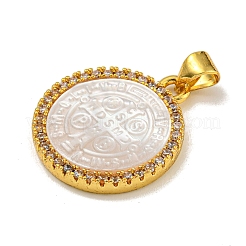 Pendenti rotondi piatti con micro pavé di ottone placcato a cremagliera&nbsp;KK-U025-10G-07