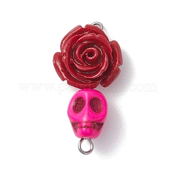 5 Stück 5 Farben synthetische Koralle & Türkis gefärbte Blumenschädel-Verbinder-Charms&nbsp;PALLOY-JF02783