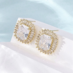 Latón micro pave aretes de circonita cúbica transparente&nbsp;EJEW-F373-06G