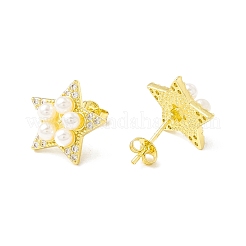 Aretes de estrella con circonitas cúbicas y perla de vidrio&nbsp;EJEW-H086-07G
