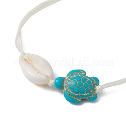 Armband aus synthetischen türkisfarbenen Schildkröten und natürlichen Muscheln mit geflochtenen Perlen&nbsp;BJEW-JB09814-01
