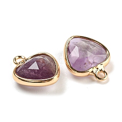 Breloques coeur à facettes en améthyste naturelle&nbsp;G-Q006-07G-10