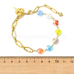 Bracelets à maillons et breloques en acier inoxydable 304 et verre électroplaqué&nbsp;BJEW-JB13976-01