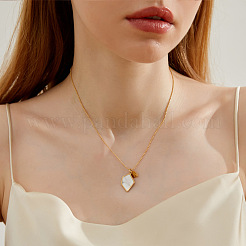 Colliers pendentifs polygonaux en acier inoxydable 304 et coquillage naturel pour femmes&nbsp;WG7B80C-01