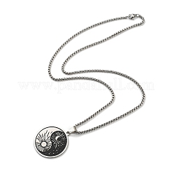 201 Edelstahl-Emaille-Halsketten mit Yin Yang-Anhänger und Sonne- und Mond-Motiv&nbsp;NJEW-G115-05P-1