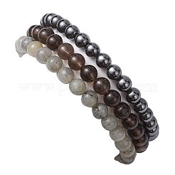 Braccialetti elasticizzati con perline rotonde miste in pietra naturale e sintetica da 3 pz&nbsp;BJEW-JB10178-04