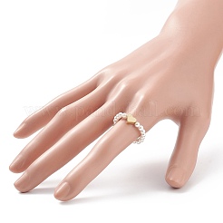 Stretch-Ringe aus Muschelperlen und Herzperlen aus Messing für Damen&nbsp;RJEW-TA00056