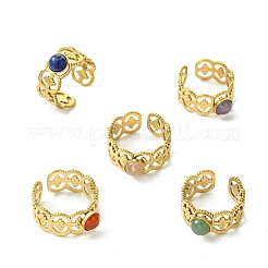 Offene Manschettenringe aus Edelstahl 304 mit natürlicher Edelsteinblume für Damen&nbsp;RJEW-JR01067
