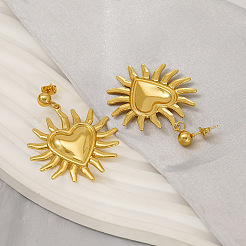 Pendientes colgantes de acero inoxidable 304 con forma de sol y corazón&nbsp;EJEW-K323-01G