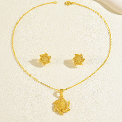 Set aus Halskette mit Messingblumenanhänger und Ohrsteckern für Damen&nbsp;VQ9013