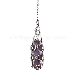 304 Edelstahlkette Makramee-Tasche Kugelhalter aus natürlichem Rosenquarz & Amethyst & synthetischem Türkis Wünschelrutenpendel&nbsp;PALLOY-JF02881