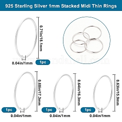 4 pz 4 stili 925 anelli sottili in argento sterling&nbsp;RJEW-BBC0001-20