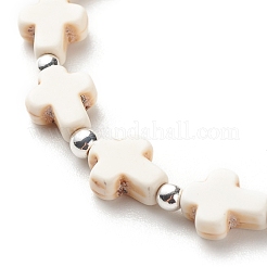 Braccialetto elasticizzato con perline incrociate di turchese sintetico (tinto).&nbsp;BJEW-JB08450-04