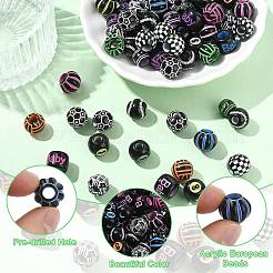 90 pièce de perles européennes opaques en acrylique imprimées par pulvérisation&nbsp;SACR-CJ0001-93