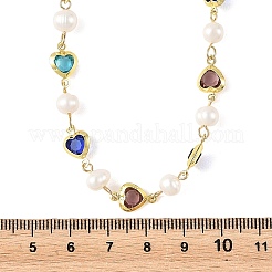 Halsketten aus natürlichen Süßwasserzuchtperlen und Messing-Glasgliederketten für Damen&nbsp;NJEW-JN06407