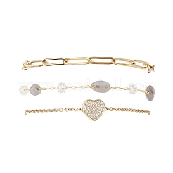 Cadena de eslabones de acero inoxidable 304 con forma de corazón y pepitas de labradorita natural&nbsp;BJEW-JB12459-02