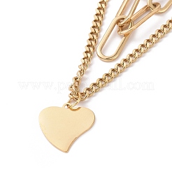 Placcatura sotto vuoto pvd acciaio inossidabile 304 doppie catene collana multistrato con ciondoli a cuore per le donne&nbsp;STAS-E155-06G