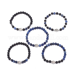 Braccialetti elasticizzati in roccia lavica naturale e sodalite in stile 5 pz 5 con perline in lega di hamsa a mano&nbsp;BJEW-JB08737