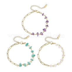 3 bracelet à maillons en perles d'améthyste naturelle&nbsp;BJEW-JB12530