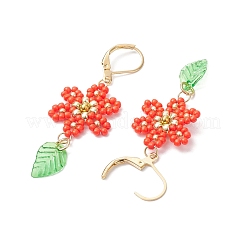 304 Edelstahl Blume mit Blatt Leverback Ohrringe&nbsp;EJEW-MZ00456-03