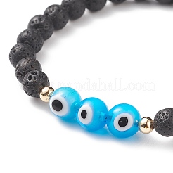 7 pièces 7 couleurs pierre de lave naturelle & lampwork mauvais œil tressé ensemble de bracelets de perles&nbsp;BJEW-JB08865