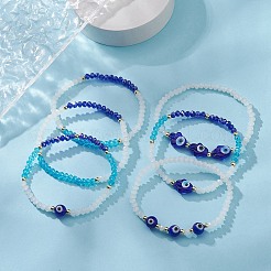 6 Stück 6-teiliges Stretch-Armband-Set aus Glas und Bunte Malerei mit bösem Blick und Hamsa-Handperlen&nbsp;BJEW-JB09415