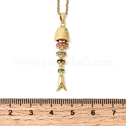 Collane con ciondolo a forma di spina di pesce in acciaio inossidabile 201 con zirconi cubici colorati per donna&nbsp;NJEW-C111-02B-G