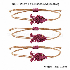 Conjunto de pulsera ajustable de eslabones de peces con cordón encerado trenzado y cuentas de latón para mujer.&nbsp;XU5174-1