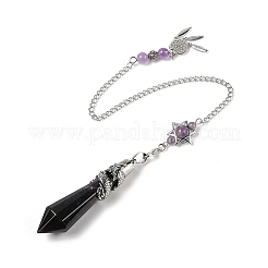Natürliche Amethyst Kegel Wünschelrute Pendel große spitze Anhänger&nbsp;AJEW-Z041-01J-AS