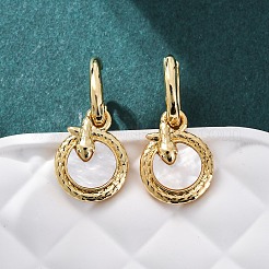 Pendientes de aro de latón con concha de serpiente y forma redonda y plana&nbsp;KK-D363-21G