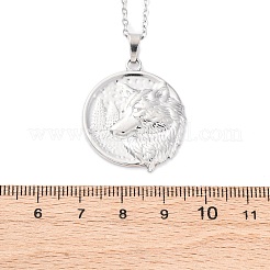Colliers à pendentif ronds et plats en acier inoxydable 304 avec motif loup&nbsp;NJEW-H059-04P