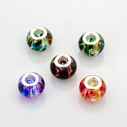 Großes Loch Glas European Beads, mit versilberten Messingkernen, Rondell, Mischfarbe, 14x11 mm, Bohrung: 5 mm