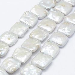 Perle baroque naturelle perles de perles de keshi, perle de culture d'eau douce, carrée, blanc, 15~23x15~20x5~7mm, Trou: 0.2mm, Environ 18 pcs/chapelet, 15.7 pouce