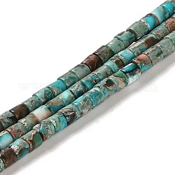 Regalite synthétique / jaspe impérial / perles de jaspe de sédiments marins, teinte, colonne, turquoise, 4x4mm, Trou: 0.9mm, Environ 100 pcs/chapelet, 15.94 pouce (40.5 cm)