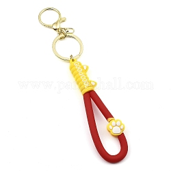 Porte-clés en corde pvc avec empreinte de patte de chat, accessoire en alliage de zinc, pour la décoration de pendentif de poupée de sac, rouge, 17.5 cm