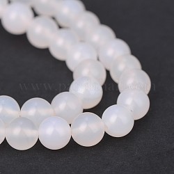 Natural White Agate Round Beads Strands, 10mm, Hole: 1mm, about 38pcs/strand, 15.1 inch