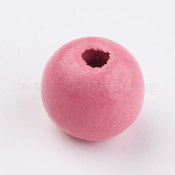 Natural Wood Beads, Dyed, Round, Hot Pink, 14x13mm, Hole: 3.5~4.5mm, about 680pcs/500g