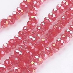 Electroplate Glass Beads Strands, AB Color, Faceted, Rondelle, Red, 6x4mm, Hole: 1mm, about 95pcs/strand, 15.6 inch