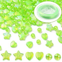 Kit per la creazione di braccialetti fai da te, tra cui perline acriliche, filo elastico, cuore & stella & tondo, prato verde, 200pcs/scatola