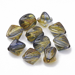 Perles acryliques bicolore transparent peint à la bombe, polygone, olive, 12x8.5x8mm, Trou: 1mm
