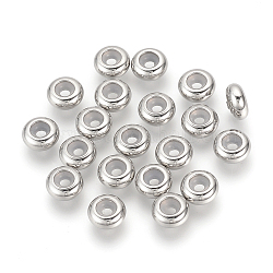 304 Edelstahlkugeln, mit Gummi innen, Schieberegler Perlen, Stopper Perlen, Rondell, Edelstahl Farbe, 8x3.5 mm, Gummiloch: 2mm