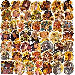 Cartoon-Papieraufkleber, für diy scrapbooking, Handwerk, Sonnenblume mit Mädchen, Farbig, 43.5~52x39.5~55x0.1 mm, 50 Stück / Beutel