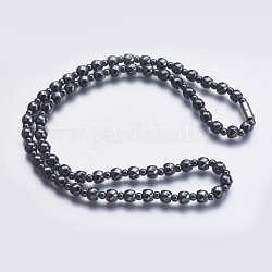Non magnetici collane di perline di ematite sintetico, con fermagli magnetici, giro e tondo, 24 pollice (61 cm)